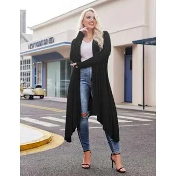 Women's Plus Size Cardigan Long Sleeve Duster Open Front Drape Lightweight Long Cardigans (Black, 4XL)