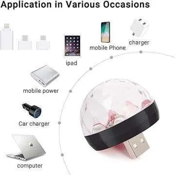 USB Mini Disco Light USB Mini Portable Disco Ball with Mobile Phone Adapter Disco Strobe Ball Party Light for Home Room Bedroom Car Decoration 4W RGBW (A)