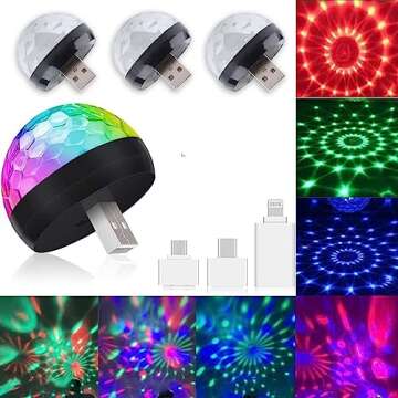 USB Mini Disco Light USB Mini Portable Disco Ball with Mobile Phone Adapter Disco Strobe Ball Party Light for Home Room Bedroom Car Decoration 4W RGBW (A)