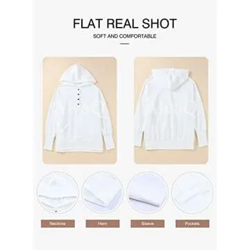AlvaQ Pullover Hoodies for Women Juniors Casual Fashion Half Button Lightweight Sweatshirt With Pockets Plus Size White 1X