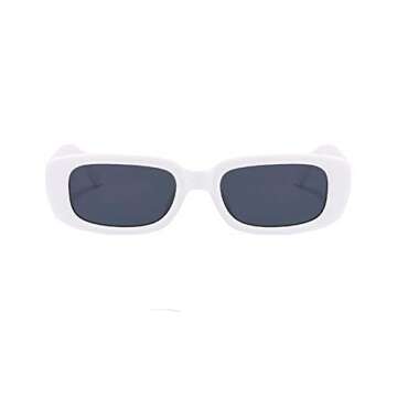 Long Keeper Square Rectangle Sunglasses Women Small Fashion Driving Glasses (White Black)