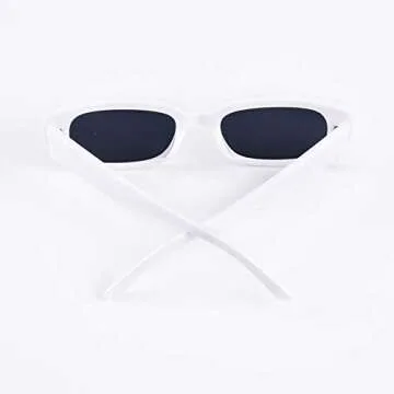 Long Keeper Square Rectangle Sunglasses Women Small Fashion Driving Glasses (White Black)