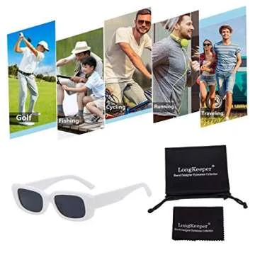 Long Keeper Square Rectangle Sunglasses Women Small Fashion Driving Glasses (White Black)