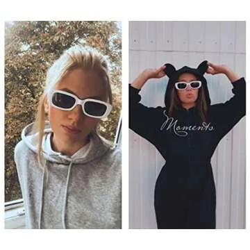 Long Keeper Square Rectangle Sunglasses Women Small Fashion Driving Glasses (White Black)