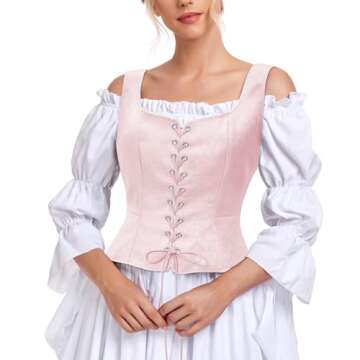 Zando Renaissance Pink Corset Tops for Women Cute Cottagecore Fairy Costume Medieval Victorian Corset ​Vintage Corset Vest Floral Ren Faire Corset Top Accessories Bodice Corset Pink Jacquard S
