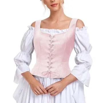 Zando Renaissance Pink Corset Tops for Women Cute Cottagecore Fairy Costume Medieval Victorian Corset ​Vintage Corset Vest Floral Ren Faire Corset Top Accessories Bodice Corset Pink Jacquard S