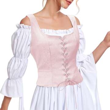 Zando Renaissance Pink Corset Tops for Women Cute Cottagecore Fairy Costume Medieval Victorian Corset ​Vintage Corset Vest Floral Ren Faire Corset Top Accessories Bodice Corset Pink Jacquard S