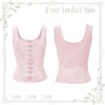 Zando Renaissance Pink Corset Tops for Women Cute Cottagecore Fairy Costume Medieval Victorian Corset ​Vintage Corset Vest Floral Ren Faire Corset Top Accessories Bodice Corset Pink Jacquard S