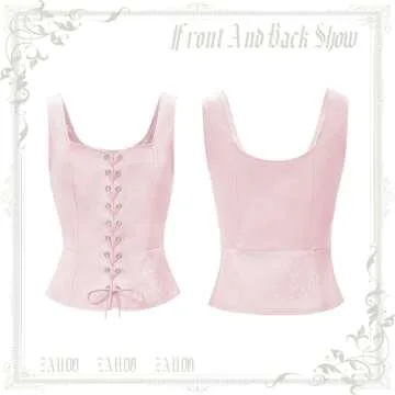 Zando Renaissance Pink Corset Tops for Women Cute Cottagecore Fairy Costume Medieval Victorian Corset ​Vintage Corset Vest Floral Ren Faire Corset Top Accessories Bodice Corset Pink Jacquard S