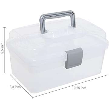 MyGift 10.2 Inch Transparent Plastic Empty Multipurpose Tackle Box with Gray Handle and Removable Tr...
