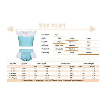 AmzBarley Girls Princess Swimsuit 2 Pieces Swimwear Bathing Suit Little Kids Beach Sport Pool Party Hight Waist Bikini Set Ruffle Tankini Swimming Set Light Blue-98 Size 8(7-8Years)