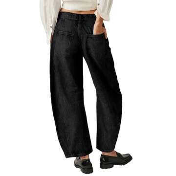 ALLABREVE Barrel Jeans for Women Trendy High Waisted Wide Leg Y2k Baggy Boyfriend Jeans Mid Rise Denim Ankle Pants with Pockets(Black,10)