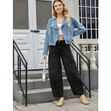 ALLABREVE Barrel Jeans for Women Trendy High Waisted Wide Leg Y2k Baggy Boyfriend Jeans Mid Rise Denim Ankle Pants with Pockets(Black,10)