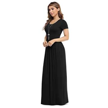 VIISHOW Women's Short Sleeve Loose Plain Maxi Dresses Casual Long Dresses with Pockets(Black, Large)