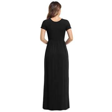 VIISHOW Women's Short Sleeve Loose Plain Maxi Dresses Casual Long Dresses with Pockets(Black, Large)