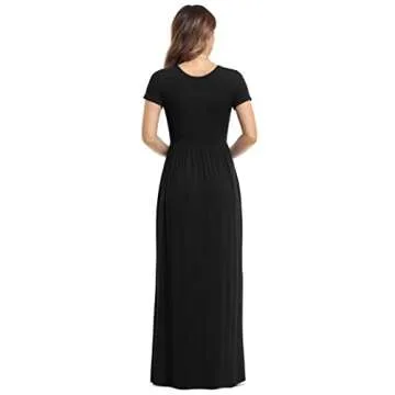 VIISHOW Women's Short Sleeve Loose Plain Maxi Dresses Casual Long Dresses with Pockets(Black, Large)