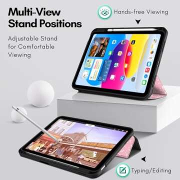 TNP Case for iPad 10th Generation Case 2022-10.9 inch iPad Case with Pencil Holder and Trifold Smart Stand Cover - Protective TPU Case for 10th Gen iPad, Auto Sleep/Wake, Composition Book Pink