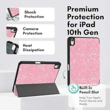 TNP Case for iPad 10th Generation Case 2022-10.9 inch iPad Case with Pencil Holder and Trifold Smart Stand Cover - Protective TPU Case for 10th Gen iPad, Auto Sleep/Wake, Composition Book Pink