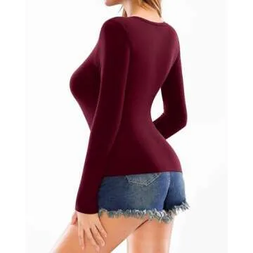 MANGOPOP Deep V Neck Long Sleeve Shirt for Women