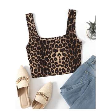 RoseSeek Women's Leopard Print Sleeveless Tank Top