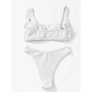 SherryDC Women's V Wired Push Up Padded High Cut High Waisted Bikini Swimsuit White