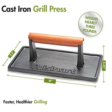 Cuisinart CGPR-221 Cast Iron Grill Press (Wood Handle), Weighs 2.1-pounds