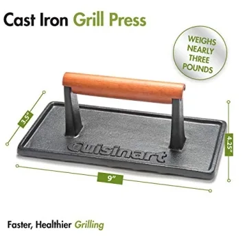 Cuisinart CGPR-221 Cast Iron Grill Press (Wood Handle), Weighs 2.1-pounds