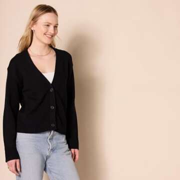 Amazon Essentials Women's Relaxed Fit V-Neck Cropped Cardigan