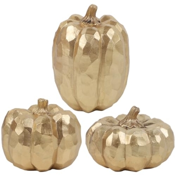 winemana Fall Decor Gold and White Glitter Pumpkins Set