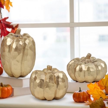 winemana Fall Decor Gold and White Glitter Pumpkins Set