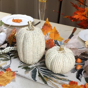 winemana Fall Decor Gold and White Glitter Pumpkins Set