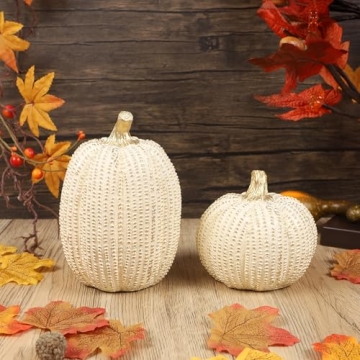 winemana Fall Decor Gold and White Glitter Pumpkins Set