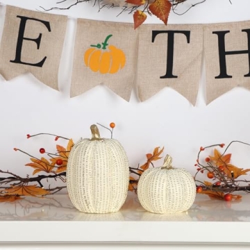 winemana Fall Decor Gold and White Glitter Pumpkins Set