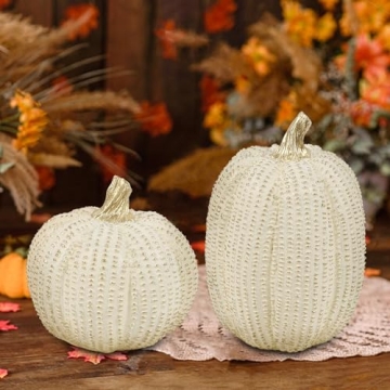winemana Fall Decor Gold and White Glitter Pumpkins Set
