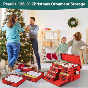 Peyulia Christmas Ornament Storage Box - Stackable 128-3" Organizer with Removable Trays and Adjusta...