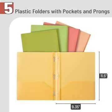 Mr. Pen Plastic Folders with Pockets and Prong, 5 Pack, Assorted Colors for Effective Document Manag...