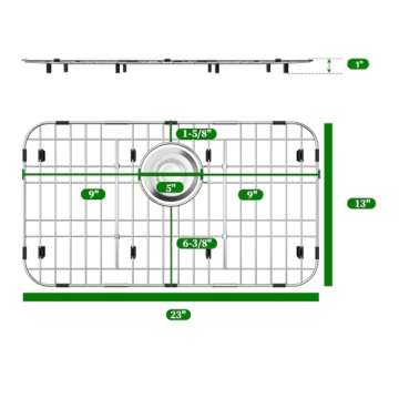 Stainless Steel Sink Protector 23" x 13" with Rear Drain, Metal Sink Rack for Bottom of Sink, Kitchen Sink Grate and Sink Protectors with Sink Strainer (26" x 13" - Rear Drain)