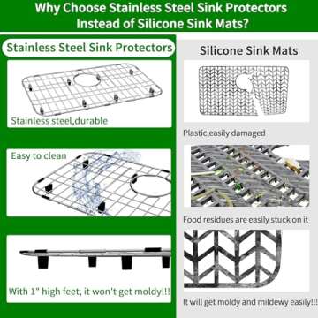 Stainless Steel Sink Protector 23" x 13" with Rear Drain, Metal Sink Rack for Bottom of Sink, Kitchen Sink Grate and Sink Protectors with Sink Strainer (26" x 13" - Rear Drain)