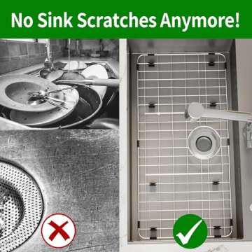 Stainless Steel Sink Protector 23" x 13" with Rear Drain, Metal Sink Rack for Bottom of Sink, Kitchen Sink Grate and Sink Protectors with Sink Strainer (26" x 13" - Rear Drain)