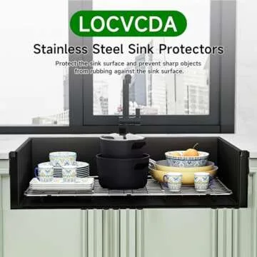 Stainless Steel Sink Protector 23" x 13" with Rear Drain, Metal Sink Rack for Bottom of Sink, Kitchen Sink Grate and Sink Protectors with Sink Strainer (26" x 13" - Rear Drain)