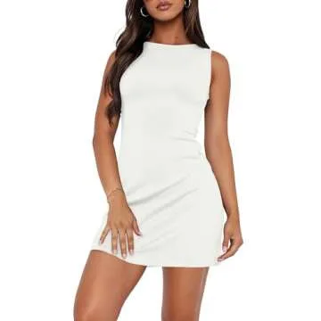 WIHOLL Womens Mini Dress Sleeveless Boat Neck Spring Summer Party Club Bodycon Dresses 2024 Fashion ...