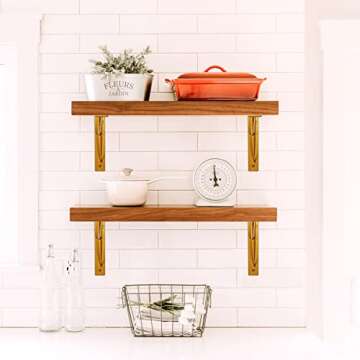 WAALIJI Heavy Duty 7 Inch Gold Shelf Brackets Set of 4