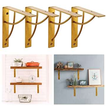 WAALIJI Heavy Duty 7 Inch Gold Shelf Brackets Set of 4