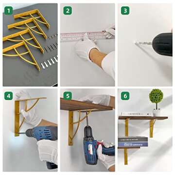 WAALIJI Heavy Duty 7 Inch Gold Shelf Brackets Set of 4