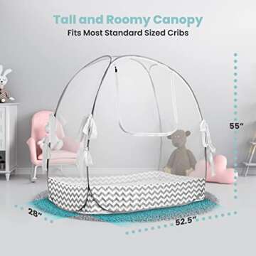 Pro Baby Safety Pop Up Crib Tent, Fine Mesh Crib Netting Cover to Keep Baby from Climbing Out, Prevent Falls and Mosquito Bites, Safety Net Canopy - Sturdy & Stylish Infant Crib Topper