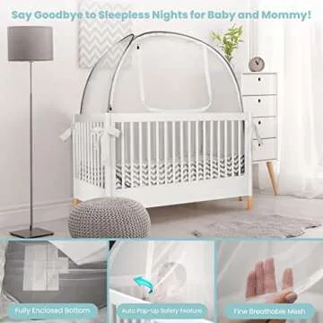 Pro Baby Safety Pop Up Crib Tent, Fine Mesh Crib Netting Cover to Keep Baby from Climbing Out, Prevent Falls and Mosquito Bites, Safety Net Canopy - Sturdy & Stylish Infant Crib Topper