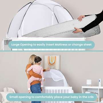 Pro Baby Safety Pop Up Crib Tent, Fine Mesh Crib Netting Cover to Keep Baby from Climbing Out, Prevent Falls and Mosquito Bites, Safety Net Canopy - Sturdy & Stylish Infant Crib Topper