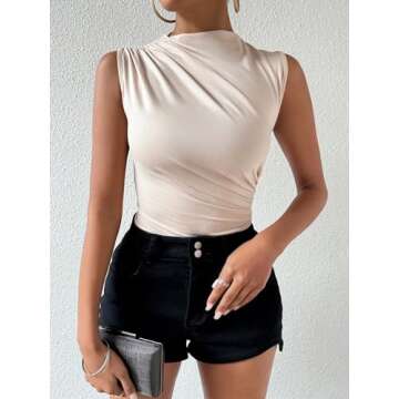 Stylish Milumia Women's Ruched Tank Top - Elegant Mock Neck Bodysuit for All Occasions