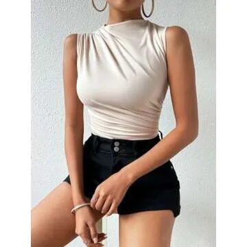 Stylish Milumia Women's Ruched Tank Bodysuit - Apricot