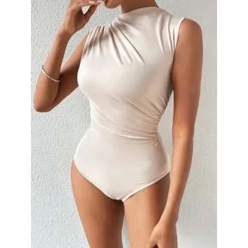 Stylish Milumia Women's Ruched Tank Bodysuit - Apricot